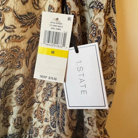 NWT 1. State Paisley V-Neck Blouse - Cream and Blue - Picture 5 of 6